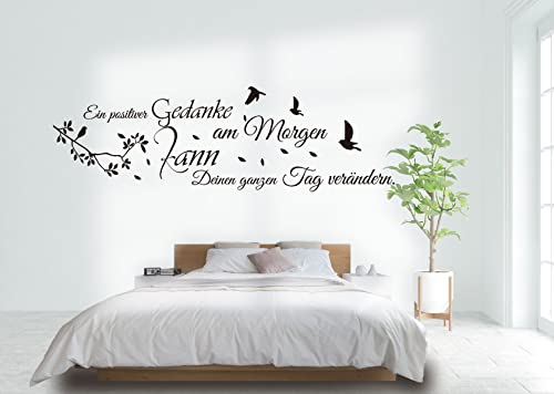 Wandtattoo Spruch Zitat " Ein positiver Gedanke am Morgen kann Deinen ganzen Tag verändern!" 8 Größen und 30 Farben zur Wahl WZT82 (Gr.4: ca. 98 x 30 cm, 070 Schwarz) von Deco-idea