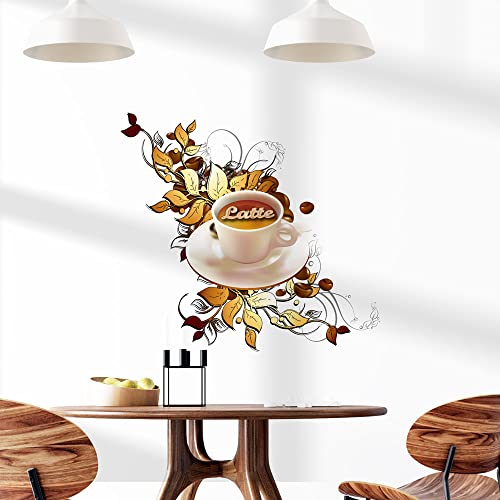 Wandtattoo Wandaufkleber Kaffeetasse „Latte“ mit Kaffeezweig, mehrfarbig cafe75, 8 Größen zur Wahl, Kaffee coffee (Größe 3: 20 x 17 cm) von Deco-idea