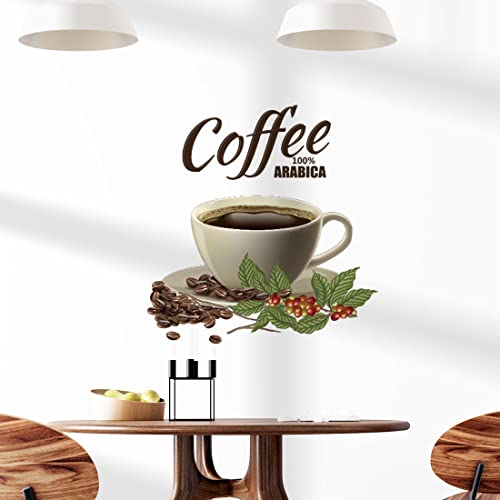 Wandtattoo Wandaufkleber Kaffeetasse m. Schriftzug „coffee“ cafe84, Kaffeeblätter, Kaffeebohnen, 8 Größen zur Wahl, Kaffee (Größe 2: 10 x 9 cm) von Deco-idea