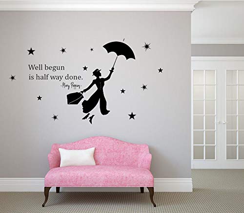 NEU Mary Poppins mit Regenschirm Stern Zitat Wandtattoo Wohnzimmer Zuhause Moderne Aufkleber Dekoration Dekor Stilvoll Abziehbilder Kunst von Deco-online