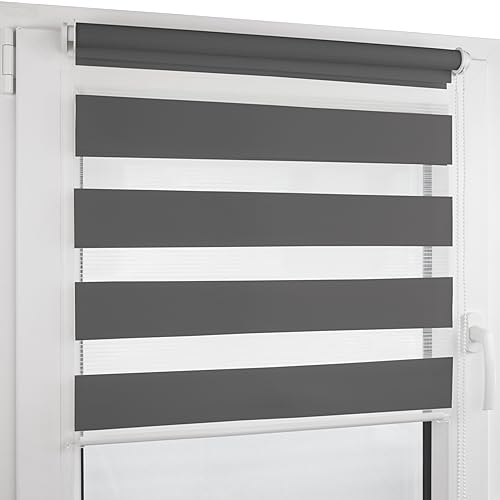 Deco4Me Doppelrollo Klemmfix ohne Bohren (135 x 160 cm, Anthrazit) - Duo Rollo lichtdurchlässig - blickdichte Rollos für Fenster ohne Bohren - Klemmrollo, Fensterrollo, Innenrollo (Stoffbreite 131 cm) von Deco4Me