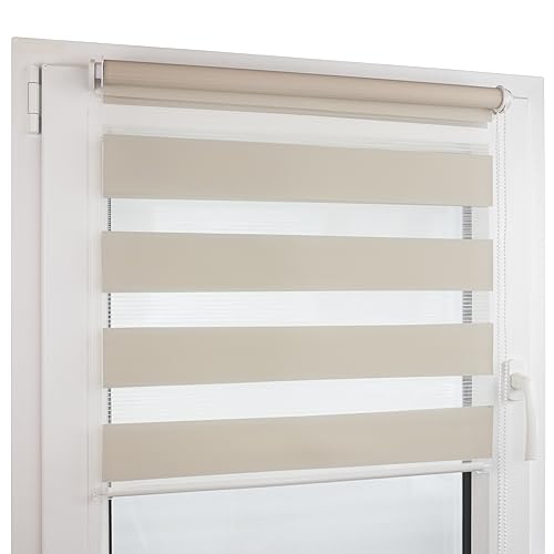 Deco4Me Doppelrollo Klemmfix ohne Bohren (105 x 200 cm, Beige) - Duo Rollo lichtdurchlässig - blickdichte Rollos für Fenster ohne Bohren - Klemmrollo, Fensterrollo, Innenrollo (Stoffbreite 101 cm) von Deco4Me