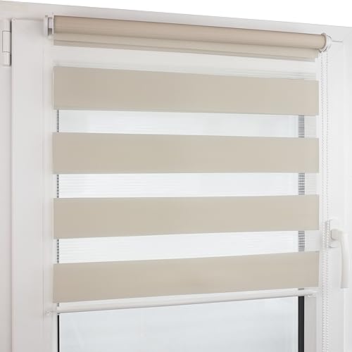 Deco4Me Doppelrollo Klemmfix ohne Bohren (110 x 200 cm, Beige) - Duo Rollo lichtdurchlässig - blickdichte Rollos für Fenster ohne Bohren - Klemmrollo, Fensterrollo, Innenrollo (Stoffbreite 106 cm) von Deco4Me