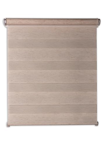 Deco4Me Doppelrollo Klemmfix ohne Bohren - Beige-meliert, 120 x 160 cm - Vario Duo Rollo in Leinen, Holzoptik - lichtdurchlässig & Blickdicht - Stoffbreite 116 cm von Deco4Me