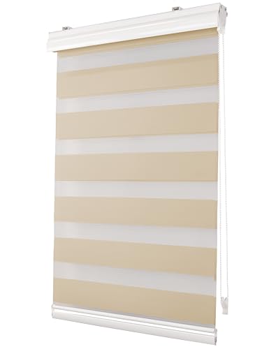 Deco4Me Premium Klemmfix Doppelrollo mit Kassette (Creme, 120 x 150 cm) - lichtdurchlässig & Blickdicht - Duo Vario Rollo für Fenster ohne Bohren (Stoffbreite 116 cm) von Deco4Me