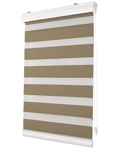 Deco4Me Premium Klemmfix Doppelrollo mit Kassette (Taupe, 120 x 150 cm) - lichtdurchlässig & Blickdicht - Duo Vario Rollo für Fenster ohne Bohren (Stoffbreite 116 cm) von Deco4Me