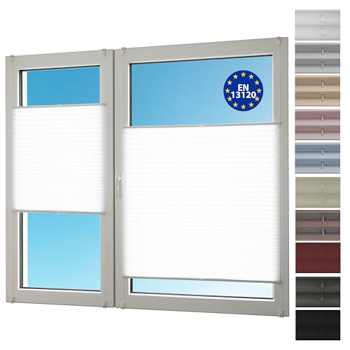 Deco4Me Plissee ohne Bohren (60 x 220 cm, Weiß Crash) - Blickdicht, lichtdurchlässig, Keine Verdunkelung - Jalousien zum Klemmen - Faltrollos für Fenster von Deco4Me