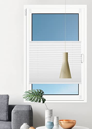 Deco4Me Premium Plissee ohne Bohren (Weiß, 100 x 130 cm) - Blickdicht, ohne Verdunkelung, mit Klemmfix Halterung zum Kleben & Klemmen - Sichtschutz Rollo für Fenster von Deco4Me