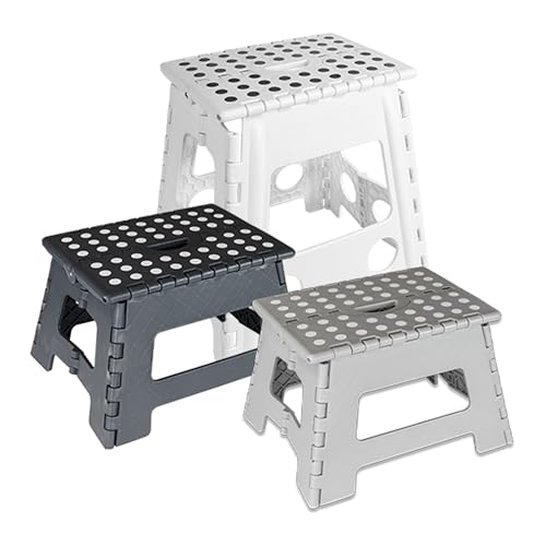 Deco4Me XL Tritthocker klappbar 40 cm hoch, belastbar bis 150 kg, 1 Stufe, rutschfest - Faltbarer Klapphocker für Auto, Camping, Garten, Kinder, Pferd, Werkstatt - Hellgrau von Deco4Me