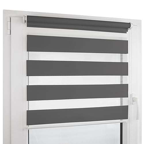 Deco4Me Doppelrollo Klemmfix ohne Bohren (100 x 160 cm, Anthrazit) - Duo Rollo lichtdurchlässig - blickdichte Rollos für Fenster ohne Bohren - Klemmrollo, Fensterrollo, Innenrollo (Stoffbreite 96 cm) von Deco4Me