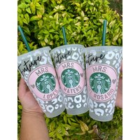 Future Mrs. Cheetah Print Tasse | Gepard Starbucks Braut Mit Nachnamen von DecoAndVinyl
