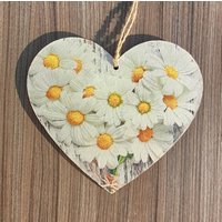 Decoupage Herz, Daisy Blumen, Handarbeit 15cm Mdf Herz Plakette von DecoArtByMy