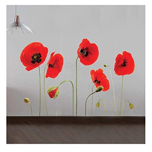 rote Mohnblume Blumen Entfernbarer transparent Wandkunst Aufkleber Sticker von DecoBay