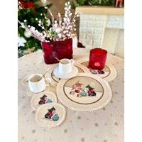 4Er Set Tassenuntersetzer, Tischset Weihnachten, Runde Tischsets, Gobelin Tischset, Tischdekoration, Neujahr von DecoBelin