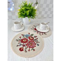 Florale Tischservietten, Runde Tischsets, Gobelin Leinen, Luxustextilien, Blumen Odernamets Servietten, Küchenaccessoire, Florales Dekor von DecoBelin