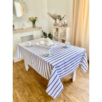 Gestreifte Tischdecke, Basic Cotton Home Textile, Baumwolle Gestreift, Marineblau, Streifendruck, Esstischdecke, Heimtextil, Tischdecke von DecoBelin