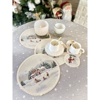 Weihnachtstasse Tischsets, Wandteppich Runde Serviette, Tasse Untersetzer, Set Von Tassen Weihnachtstisch Dekor, Neujahr von DecoBelin