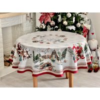 Weihnachtstischdecke, Gobelin Tischwäsche, Runde Tischdecke, Neujahr Hausdekor, Weihnachtsgeschenkidee, Schnee Ornamente Tischdecke von DecoBelin