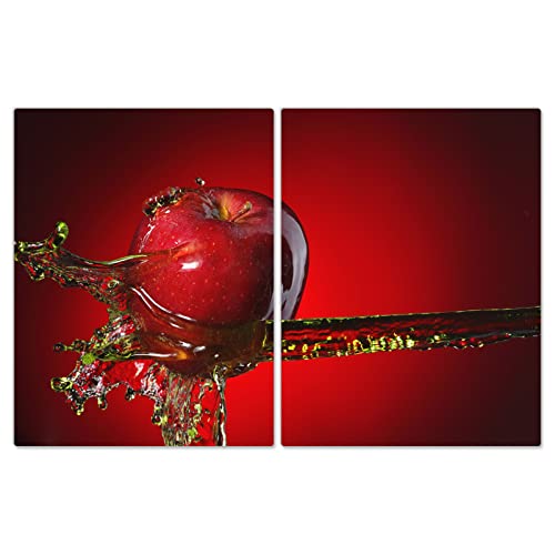 DecoCat Glas-Herdabdeckplatte Ceranfeld Kochfeldabdeckung Herdabdeckung Induktionsschutz Schneideplatte 2 x 40x52 cm Zweiteilig Apfel Wasserstrahl Rot von DecoCat