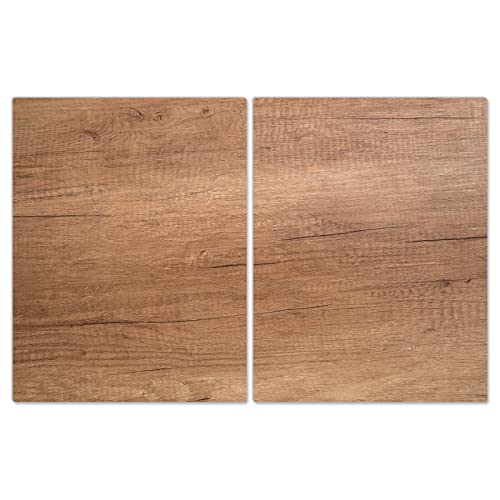 DecoCat Glas-Herdabdeckplatte Ceranfeld Kochfeldabdeckung Herdabdeckung Induktionsschutz Schneideplatte 2 x 40x52 cm Zweiteilig Holz-Optik Maserung Braun von DecoCat