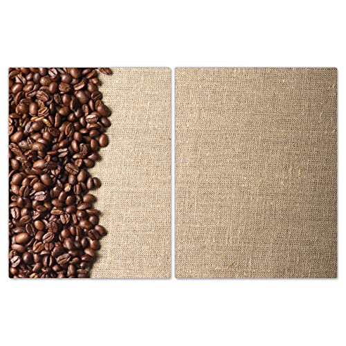 DecoCat Glas-Herdabdeckplatte Ceranfeld Kochfeldabdeckung Herdabdeckung Induktionsschutz Schneideplatte 2 x 40x52 cm Zweiteilig Kaffeebohnen Braun von DecoCat