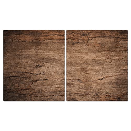 DecoCat Glas-Herdabdeckplatte Ceranfeld Kochfeldabdeckung Herdabdeckung Induktionsschutz Schneideplatte 2 x 45x52 cm Zweiteilig Alte Holzmaserung Braun von DecoCat