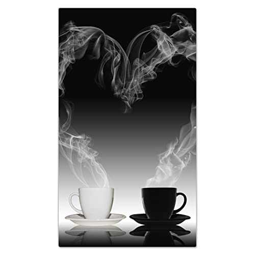 DecoCat Glas-Herdabdeckplatte Ceranfeld Kochfeldabdeckung Herdabdeckung Induktionsschutz Schneideplatte 30x52 cm Einteilig Kaffeetassen Herz Schwarz von DecoCat