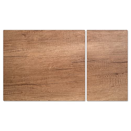 DecoCat Glas-Herdabdeckplatte Ceranfeld Kochfeldabdeckung Herdabdeckung Induktionsschutz Schneideplatte 60x52 + 30x52 cm Zweiteilig Holz-Optik Maserung Braun von DecoCat