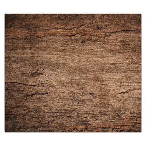 DecoCat Glas-Herdabdeckplatte Ceranfeld Kochfeldabdeckung Herdabdeckung Induktionsschutz Schneideplatte 60x52 cm Einteilig Alte Holzmaserung Braun von DecoCat