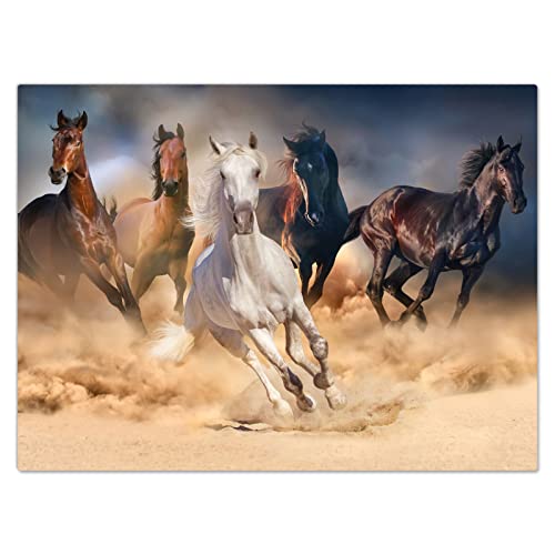 DecoCat Glas-Herdabdeckplatte Ceranfeld Kochfeldabdeckung Herdabdeckung Induktionsschutz Schneideplatte 70x52 cm Einteilig Pferde im Galopp Braun von DecoCat