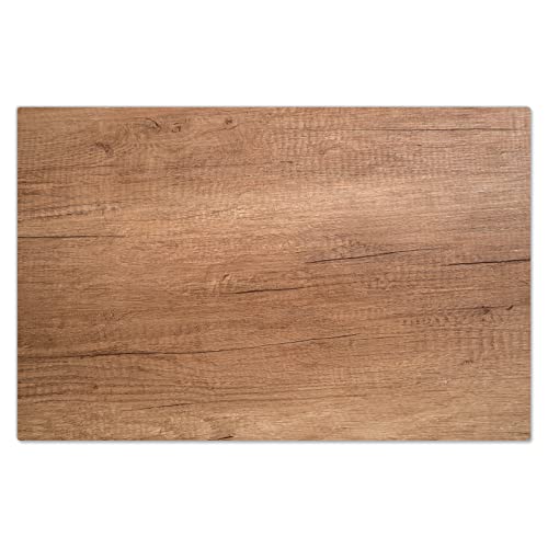 DecoCat Glas-Herdabdeckplatte Ceranfeld Kochfeldabdeckung Herdabdeckung Induktionsschutz Schneideplatte 80x52 cm Einteilig Holz-Optik Maserung Braun von DecoCat