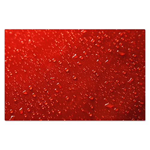 DecoCat Glas-Herdabdeckplatte Ceranfeld Kochfeldabdeckung Herdabdeckung Induktionsschutz Schneideplatte 80x52 cm Einteilig Tautropfen Wasser Rot von DecoCat