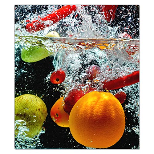 DecoCat Herdabdeckplatte Ceranfeld 45x52 cm Einteilig Orange Wasser Frucht Mehrfarbig (00161) Schneideplatte Glas Kochfeldabdeckung Herdabdeckung Induktionsschutz von DecoCat