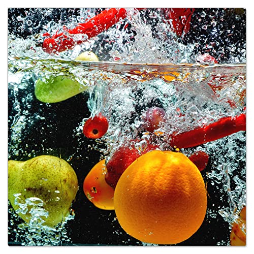 DecoCat Herdabdeckplatte Ceranfeld 50x50 cm Einteilig Orange Wasser Frucht Mehrfarbig (00179) Schneideplatte Glas Kochfeldabdeckung Herdabdeckung Induktionsschutz von DecoCat