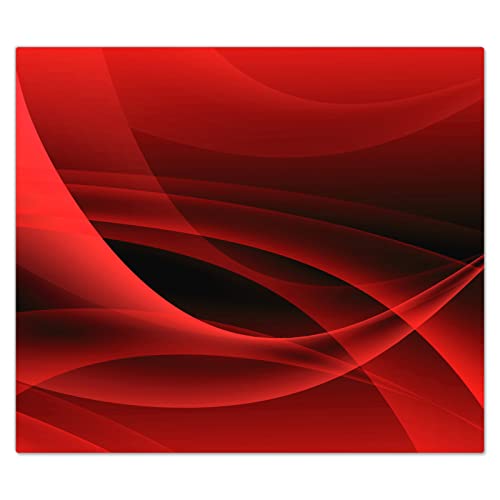 DecoCat Herdabdeckplatte Ceranfeld 60x52 cm Einteilig Abstrakte Wellen Rot (01982) Schneideplatte Glas Kochfeldabdeckung Herdabdeckung Induktionsschutz von DecoCat