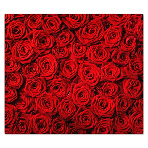 DecoCat Herdabdeckplatte Ceranfeld 60x52 cm Einteilig Rosenstrauß Blume Rot Schneideplatte Glas Kochfeldabdeckung Herdabdeckung Induktionsschutz von DecoCat
