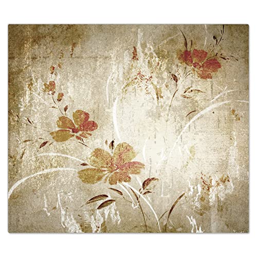 DecoCat Herdabdeckplatte Ceranfeld 60x52 cm Einteilig Vintage Blumen Beige (00214) Schneideplatte Glas Kochfeldabdeckung Herdabdeckung Induktionsschutz von DecoCat