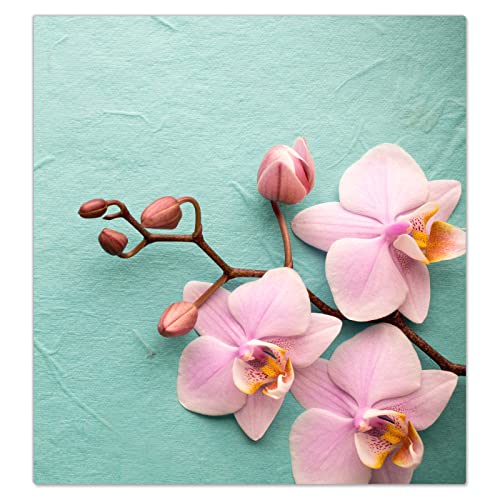 DecoCat Herdabdeckplatte Ceranfeld 60x65 cm Einteilig Rosa Orchidee Grün (03821) Schneideplatte Glas Kochfeldabdeckung Herdabdeckung Induktionsschutz von DecoCat