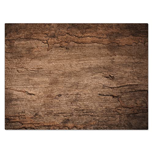 DecoCat Herdabdeckplatte Ceranfeld 70x52 cm Einteilig Altes Holzbrett Braun (00476) Schneideplatte Glas Kochfeldabdeckung Herdabdeckung Induktionsschutz von DecoCat