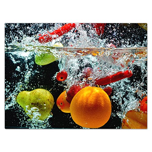 DecoCat Herdabdeckplatte Ceranfeld 70x52 cm Einteilig Orange Wasser Frucht Mehrfarbig (00164) Schneideplatte Glas Kochfeldabdeckung Herdabdeckung Induktionsschutz von DecoCat