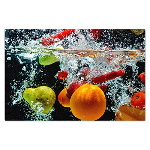 DecoCat Herdabdeckplatte Ceranfeld 80x52 cm Einteilig Orange Wasser Frucht Mehrfarbig (00168) Schneideplatte Glas Kochfeldabdeckung Herdabdeckung Induktionsschutz von DecoCat