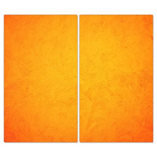 DecoCat Herdabdeckplatten Ceranfeld 2 x 30x52 cm Zweiteilig Betonwand Putz Orange (01801) Schneideplatte Glas Kochfeldabdeckung Herdabdeckung Induktionsschutz von DecoCat