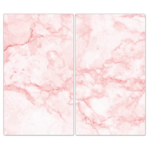 DecoCat Herdabdeckplatten Ceranfeld 2 x 30x52 cm Zweiteilig Marmor Naturstein-Optik Rosa (02503) Schneideplatte Glas Kochfeldabdeckung Herdabdeckung Induktionsschutz von DecoCat