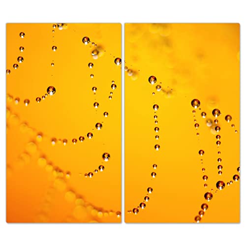 DecoCat Herdabdeckplatten Ceranfeld 2 x 30x52 cm Zweiteilig Spinnennetz Morgentau Orange (02139) Schneideplatte Glas Kochfeldabdeckung Herdabdeckung Induktionsschutz von DecoCat