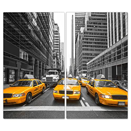 DecoCat Herdabdeckplatten Ceranfeld 2 x 30x52 cm Zweiteilig Taxi New York Gelb (03205) Schneideplatte Glas Kochfeldabdeckung Herdabdeckung Induktionsschutz von DecoCat