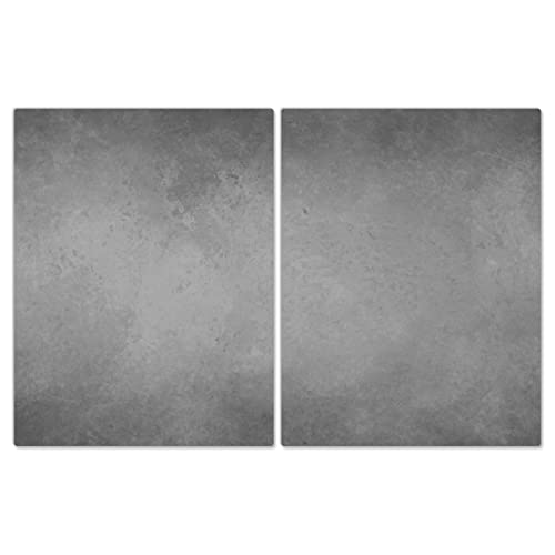DecoCat Herdabdeckplatten Ceranfeld 2 x 40x52 cm Zweiteilig Beton-Wand-Optik Grau Schneideplatte Glas Kochfeldabdeckung Herdabdeckung Induktionsschutz von DecoCat