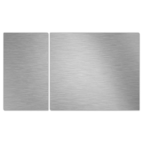 DecoCat Herdabdeckplatten Ceranfeld 30x52 + 60x52 cm Zweiteilig Stahl-Optik gebürstet Grau (00381) Schneideplatte Glas Kochfeldabdeckung Herdabdeckung Induktionsschutz von DecoCat