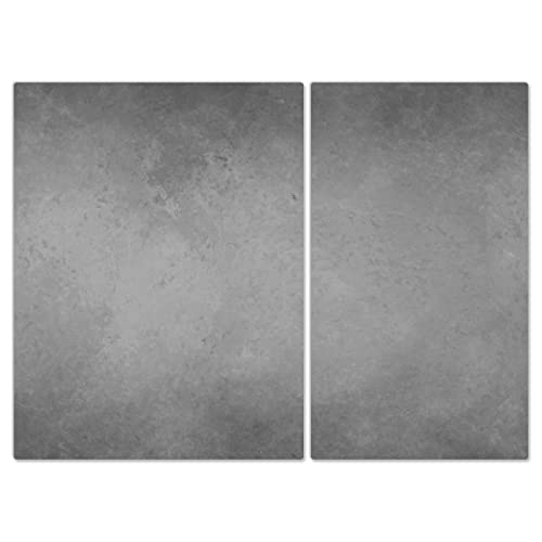 DecoCat Herdabdeckplatten Ceranfeld 40x52 + 30x52 cm Zweiteilig Beton-Wand-Optik Grau Schneideplatte Glas Kochfeldabdeckung Herdabdeckung Induktionsschutz von DecoCat