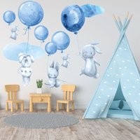 Wandtattoo Hasen Mit Luftballons Bunte Folienaufkleber Kinderzimmer von DecoDetales