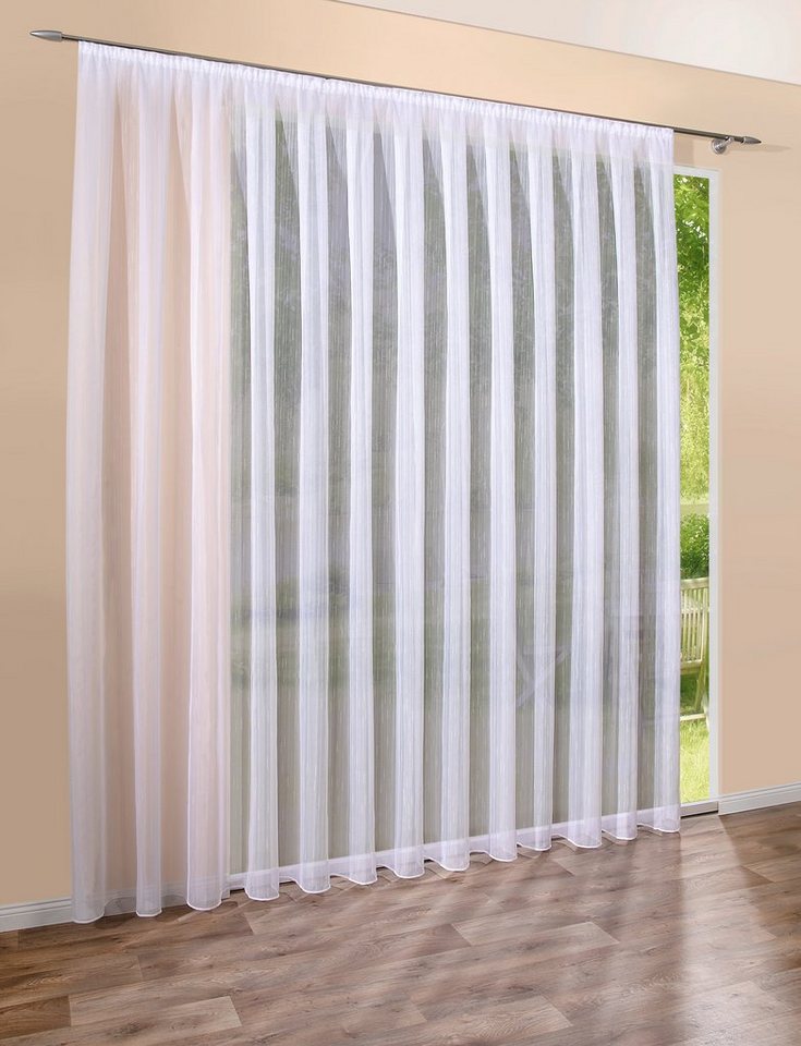 Gardine Voile Streifen Weiß, DecoHome24, Kräuselband (1 St), halbtransparent, Voile, Store von DecoHome24